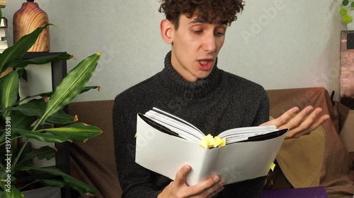 The student studies at home. Homework.