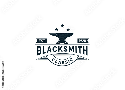 Vintage Hipster Retro Blacksmith Metal Work. Handcraft. Forge Art. Anvil. Iron Works Vector Logo