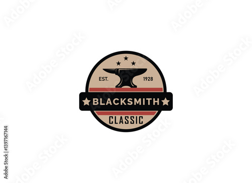 Vintage Hipster Retro Blacksmith Metal Work. Handcraft. Forge Art. Anvil. Iron Works Vector Logo