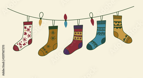 christmas socks hanging on a clothesline