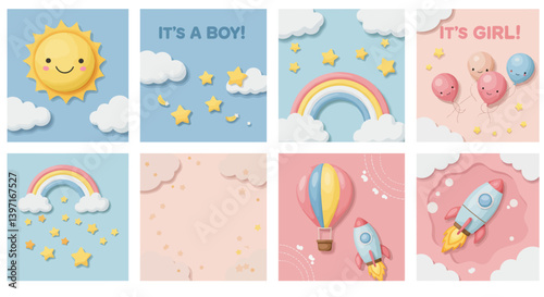 set of birthday and new born baby party elements