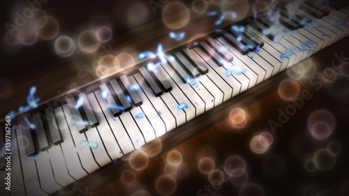 Piano keys with musical notes animation