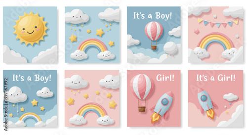 set of birthday and new born baby party elements