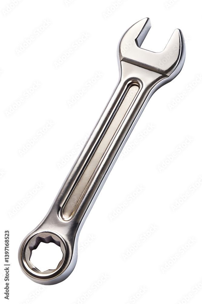 Isolated silver wrench with open end and box end on transparent background Isolated silver wrench with open end and box end on transparent background