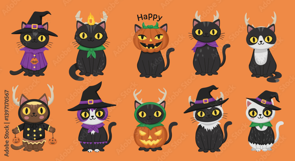 Obraz premium set of helloween cartoon cats