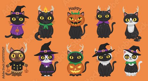 set of helloween cartoon cats