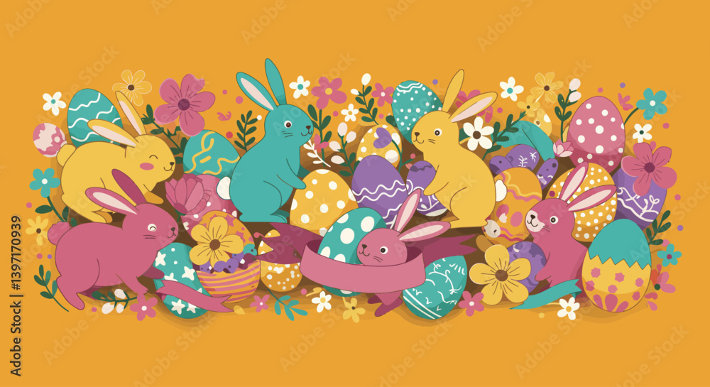 easter card with bunny and eggs easter card with bunny and eggs