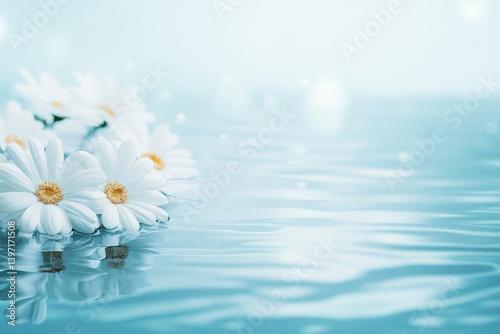 Delicate white flowers on water