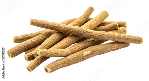 Dried ashwagandha root sticks on transparent background