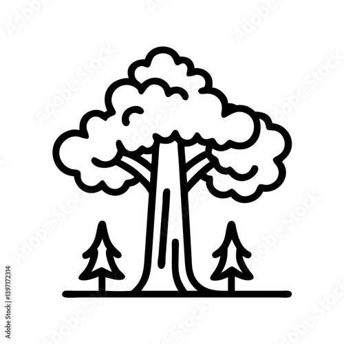 Illustration of sequoia tree with pine trees vector graphic for nature designs