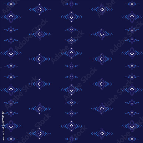 Vector boho pattern blends blue sky inspired Ikat elements with a deep ocean blue