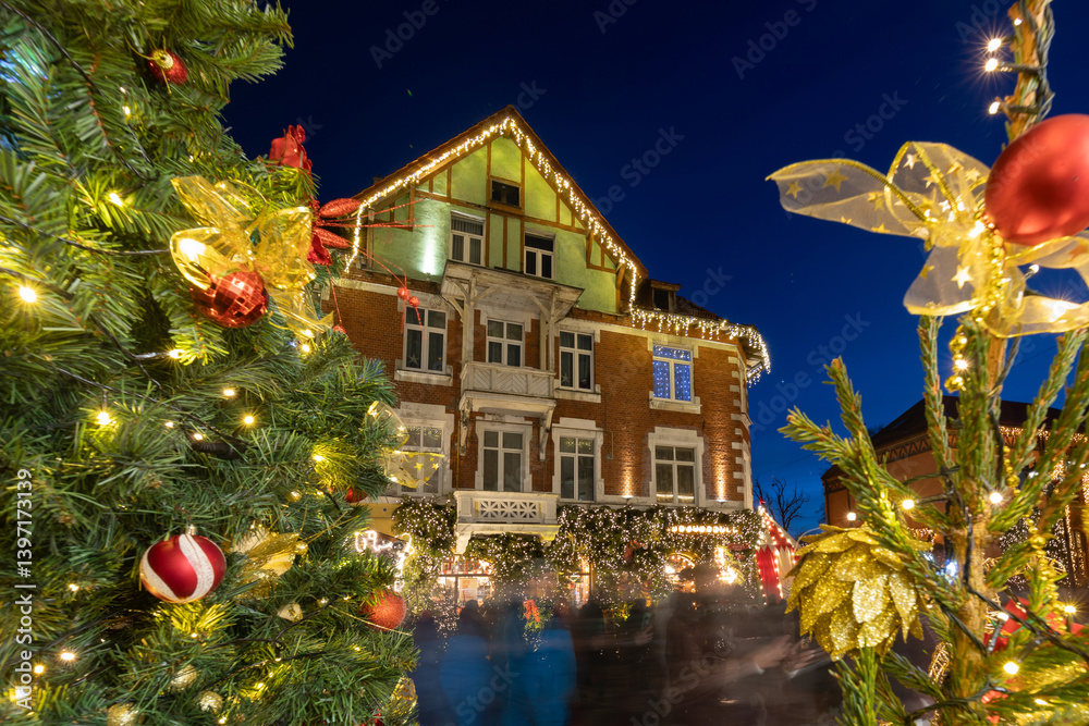 Kurortny Avenue in Zelenogradsk - A Christmas Illumination at Night
