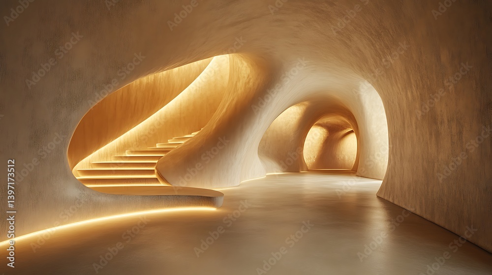 Obraz premium tunnel with futuristic structure curved walls and soft lighting representing modern architectural design concept and serene creative space