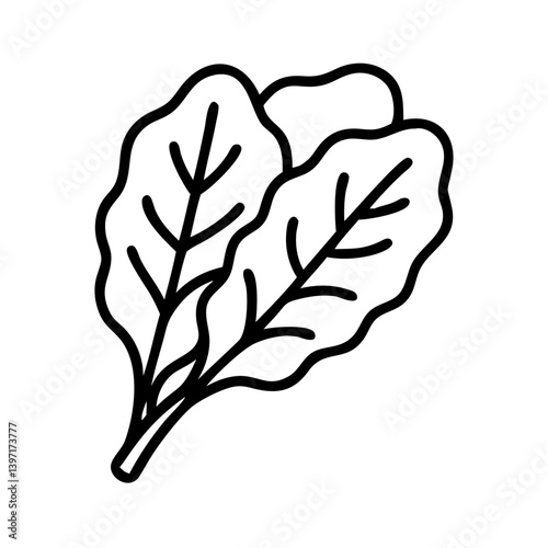 Outline vector illustration of fresh spinach leaves for healthy eating concept