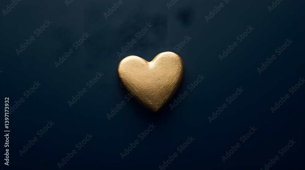 Fototapeta premium Simple Golden Heart on Deep Cyan Background with Soft Gradient