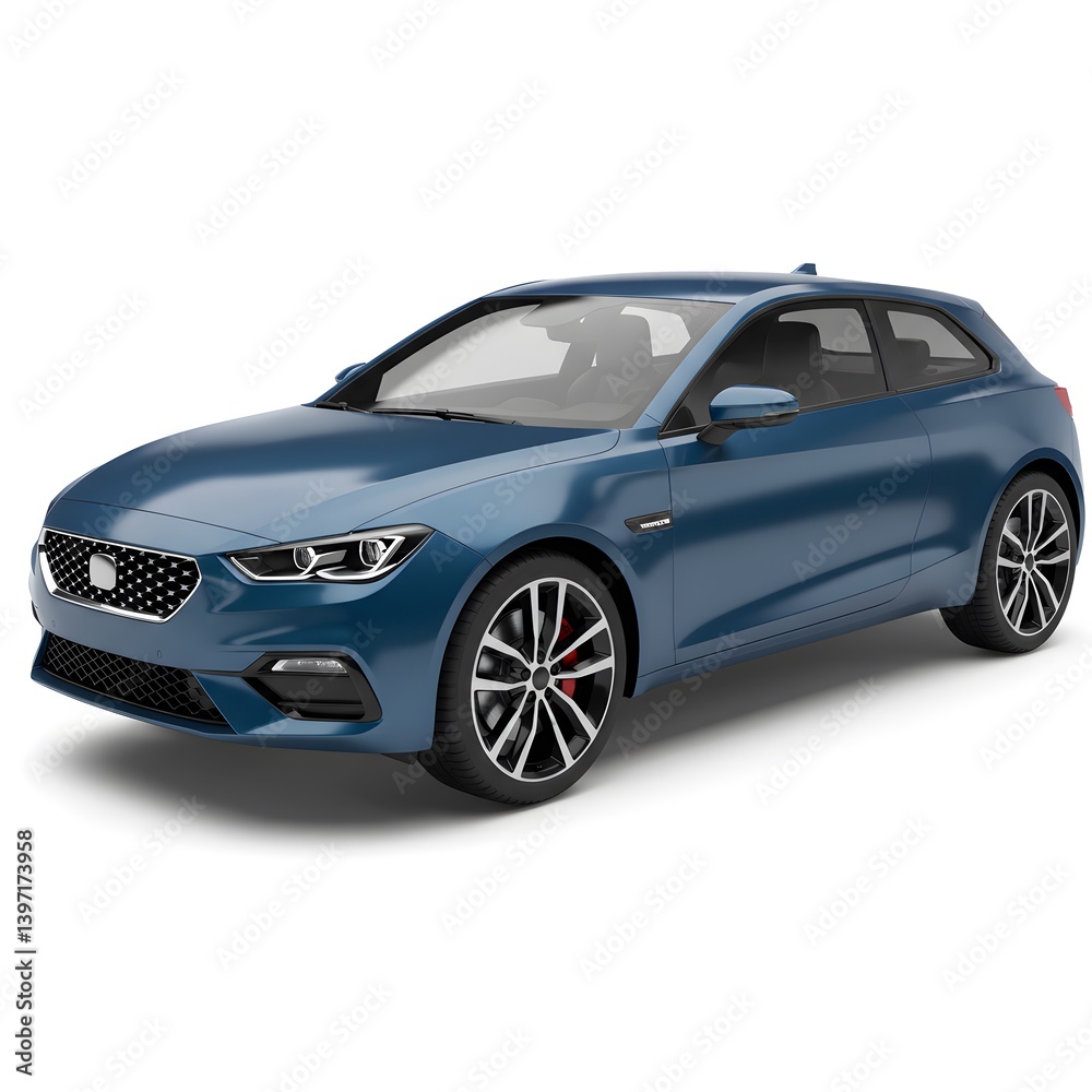 Sleek Blue Coupe: Modern Automotive Design Studio Shot on White Background Sleek Blue Coupe: Modern Automotive Design Studio Shot on White Background
