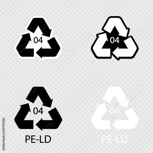 PE LD 04 recycling code low density polyethylene sign set.