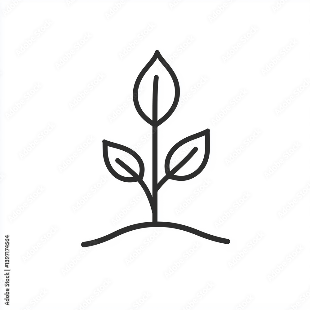Plant Growing from Soil Line Icon Isolated on White Background Plant Growing from Soil Line Icon Isolated on White Background