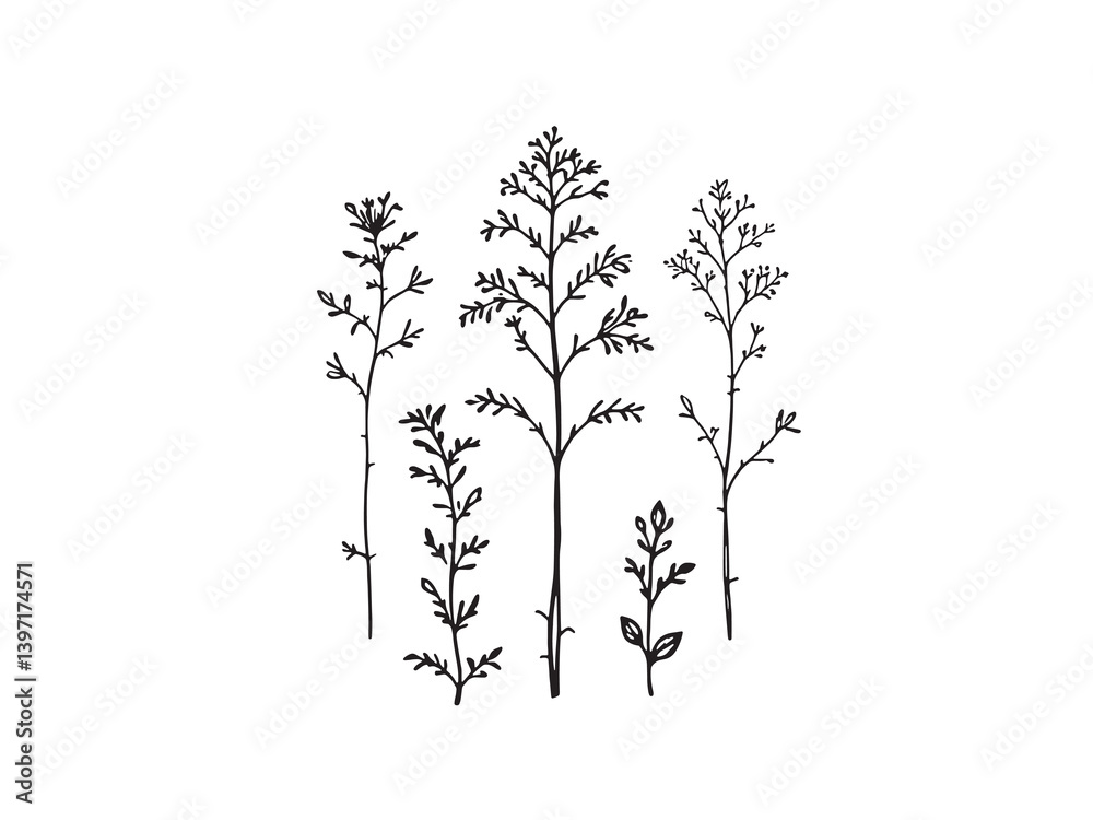 Chicory single clear vision black line art on white background Chicory single clear vision black line art on white background