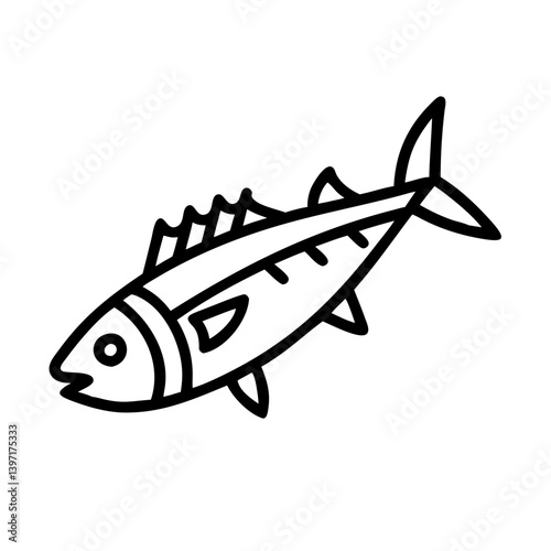 Outline drawing of a mackerel fish illustration seafood animal ocean aquatic life