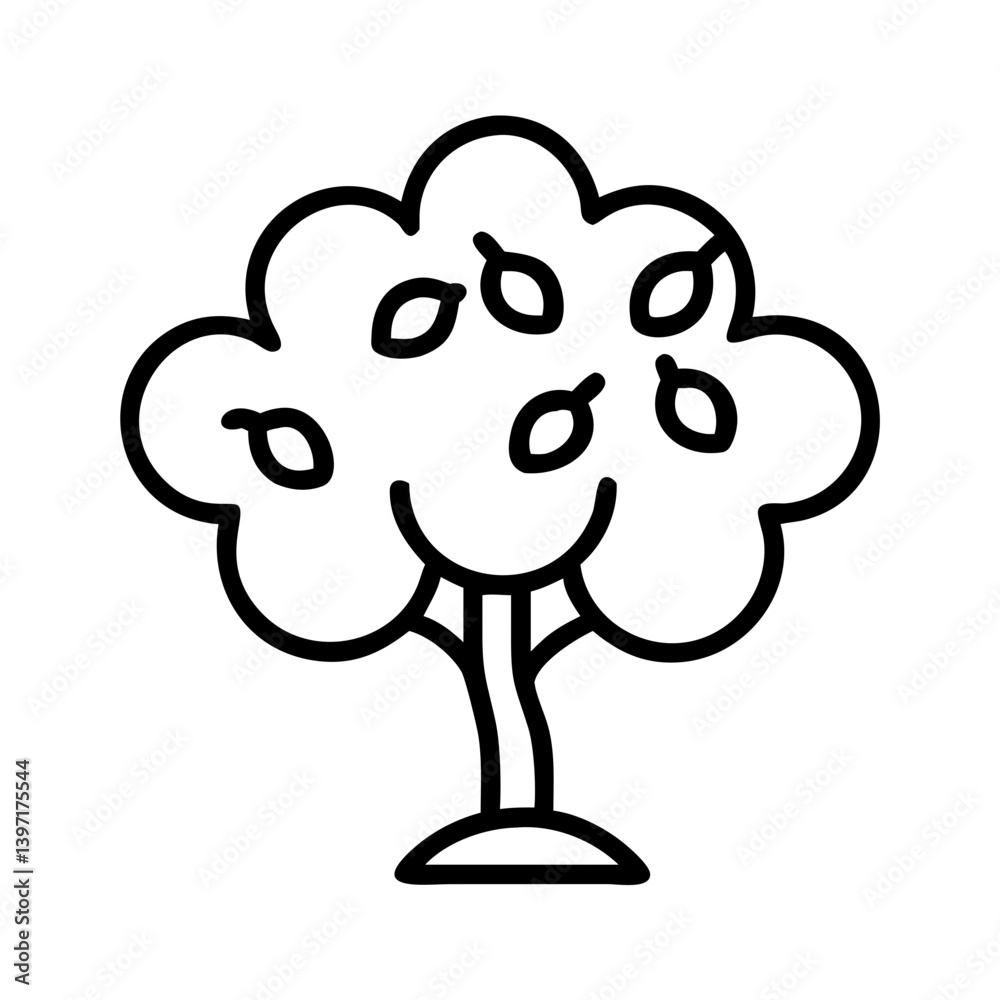 Outline drawing of a fruit tree with leaves vector illustration isolated art Outline drawing of a fruit tree with leaves vector illustration isolated art