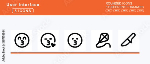 Set of 5 rounded user interface icons,jug, k, kazoo, kerning, key