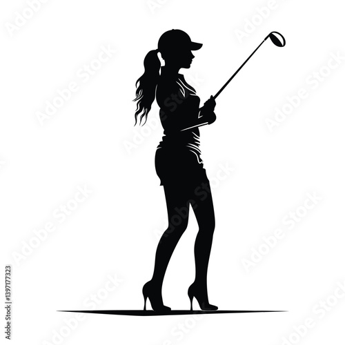 Female golf player black silhouette