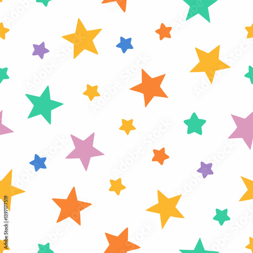 Colorful stars background for room decoration. A beautiful and colorful background vector. An attractive seamless vector pattern with full of multi colored stars.