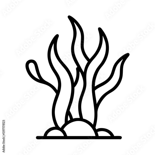 Seaweed kelp vector illustration, marine algae drawing, ocean plant line art icon