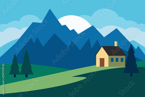 landscape with mountains and house