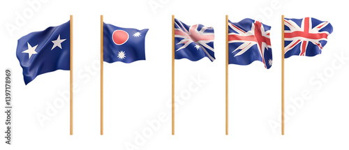 Pack of Flag of Australia Set Against Transparent Background for Educational, Cultural, or Graphic Design Projects photo
