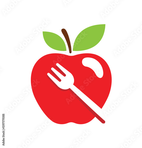 Abstract Red Apple Fruit And Fork Logo Vector Symbol Design Illustration