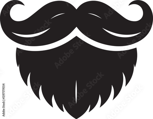 black vector illustration of a mustache, mustache silhouette vector black and white, mustache clipart