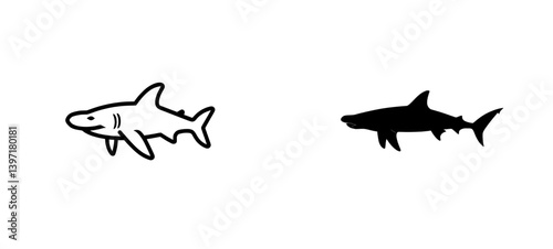 Slika na platnu The illustration of a hammerhead was drawn using black and white linear paint