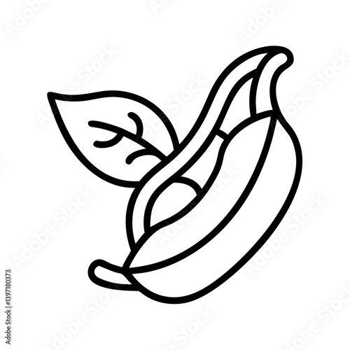 Outline drawing of fresh plantain fruit with leaf for healthy food illustration