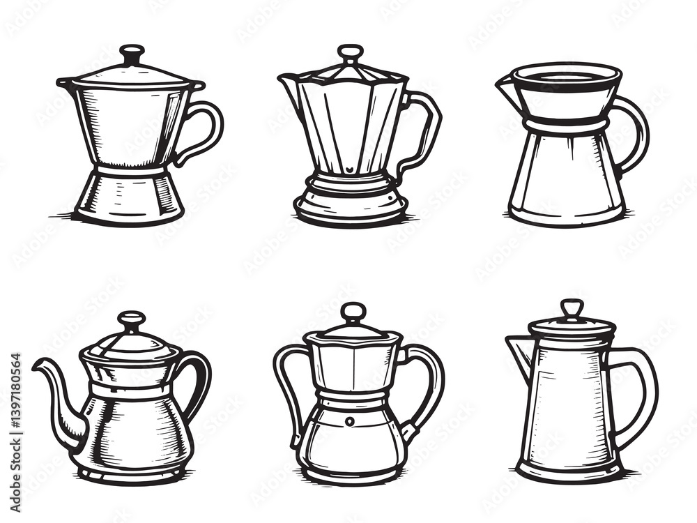 Coffee pot black line art on white background Coffee pot black line art on white background