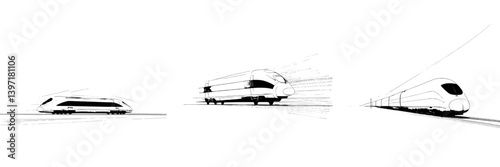 A high speed train is illustrated in a modern outline style, created as a hand drawn doodle sketch and shown in isolation