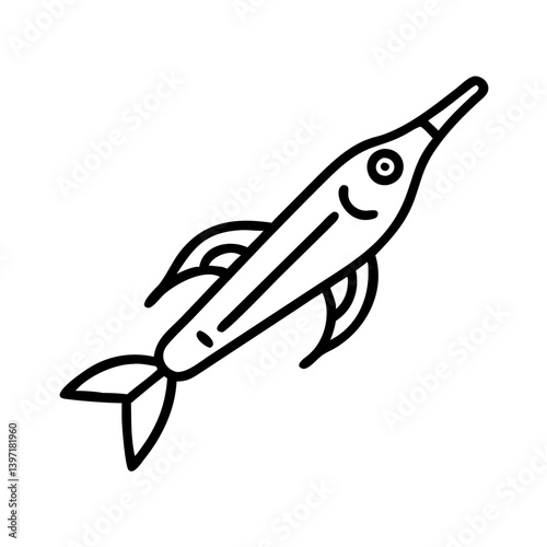 Outline garfish illustration vector drawing of needlefish for design and decoration