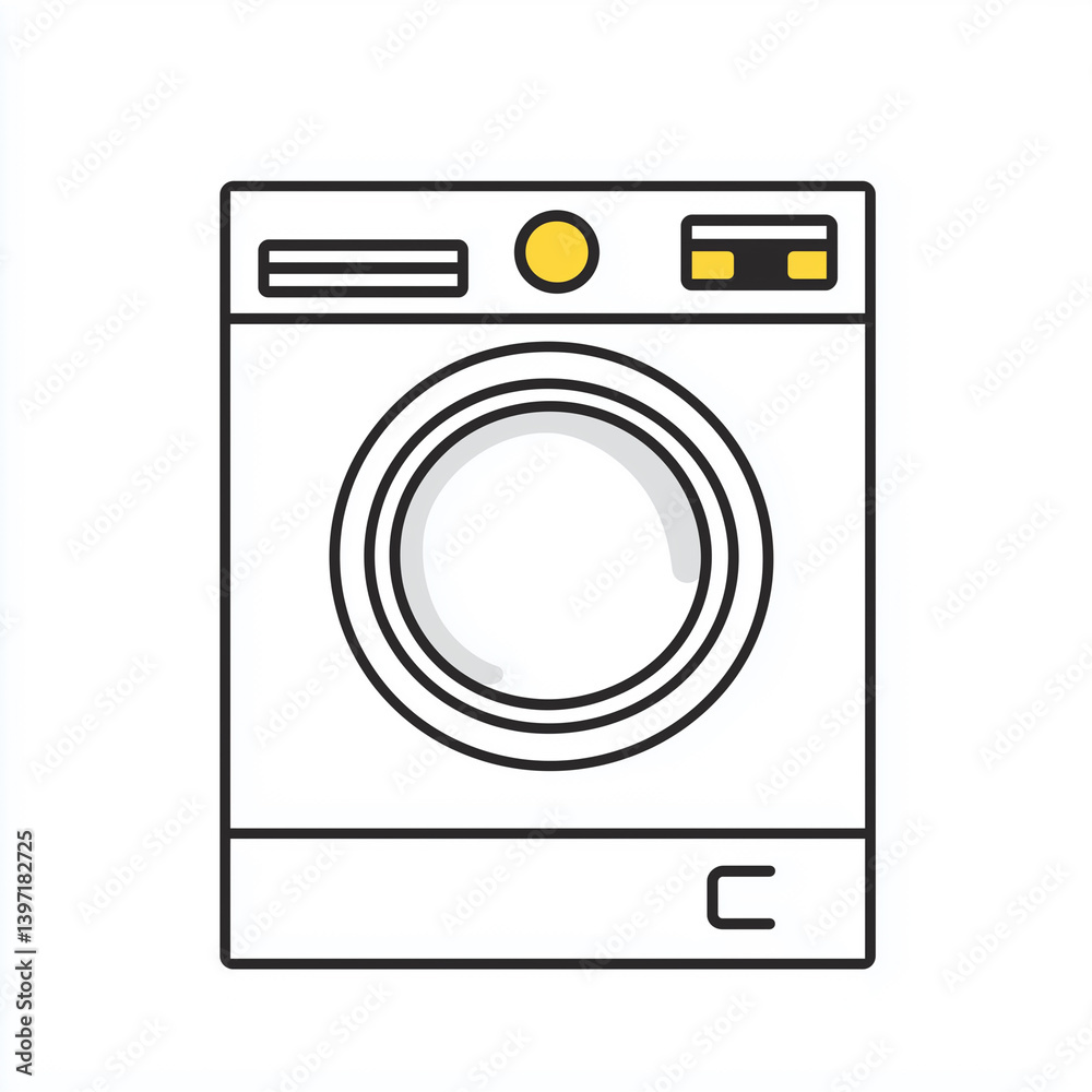 Washing Machine Solid Line Icon Isolated on White Background Washing Machine Solid Line Icon Isolated on White Background