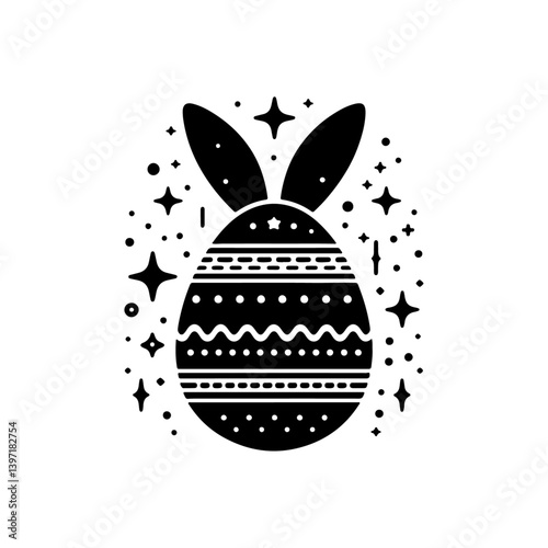 Easter Egg with Bunny Ears and Stars - Vector Design