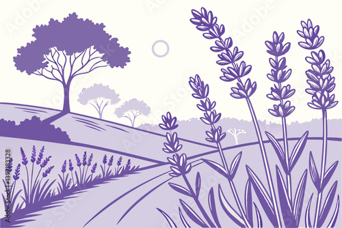 High-Quality Lavender Meadow Vector | Detailed Flower Field Clipart
