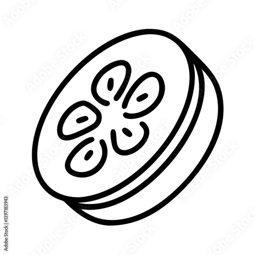 Illustration of a sliced cucumber outline for healthy food and cooking concepts