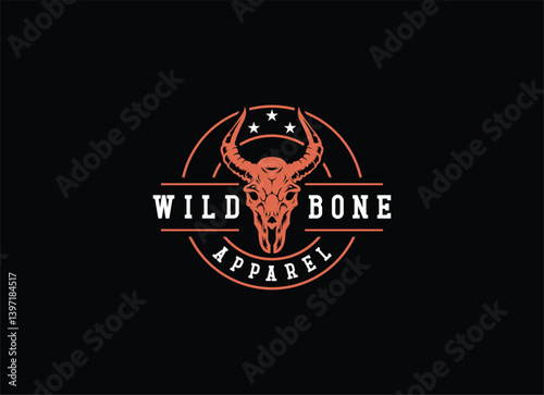 cow skull longhorn western vintage badge logo design. retro bull skull illustration. cowboy native american emblem collection.