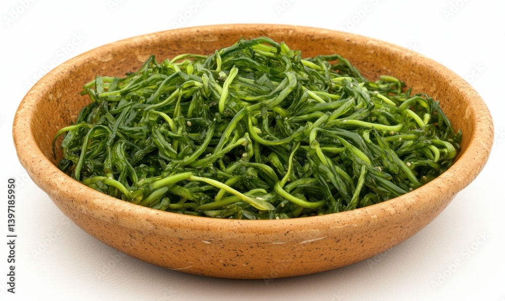 Bowl of fresh sea vegetables, healthy meal, studio shot, white background, food photography Bowl of fresh sea vegetables, healthy meal, studio shot, white background, food photography