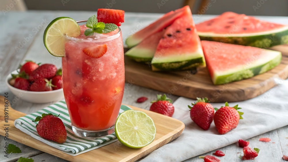 Refreshing Watermelon and Strawberry Drink with Lime and Mint Refreshing Watermelon and Strawberry Drink with Lime and Mint