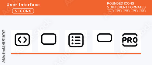 Set of 5 rounded user interface icons,rainbow, raindrops, ramp, loading, raygun, rec