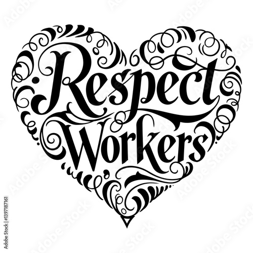 Heart-shaped graphic: Respect Workers
