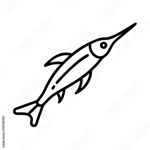 Outline drawing of a paddlefish or spoonbill fish for educational and design use