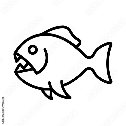 Piranha fish drawing vector illustration predatory fish with sharp teeth outline