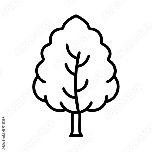 Illustration of deciduous tree outline drawing for nature and forest designs needs